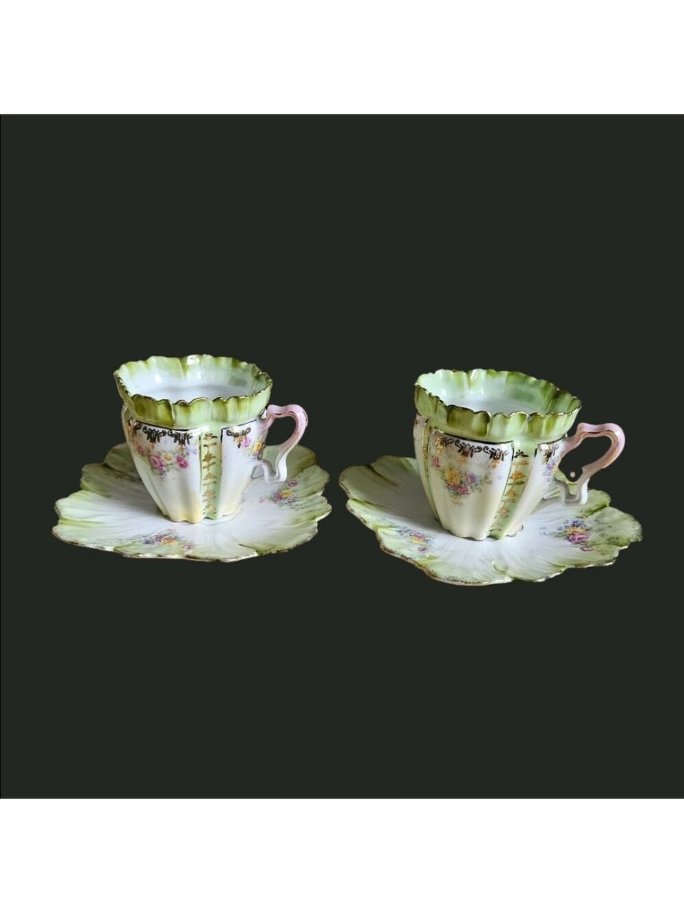 Vintage Floral Porcelain 2 cups and Saucers Set